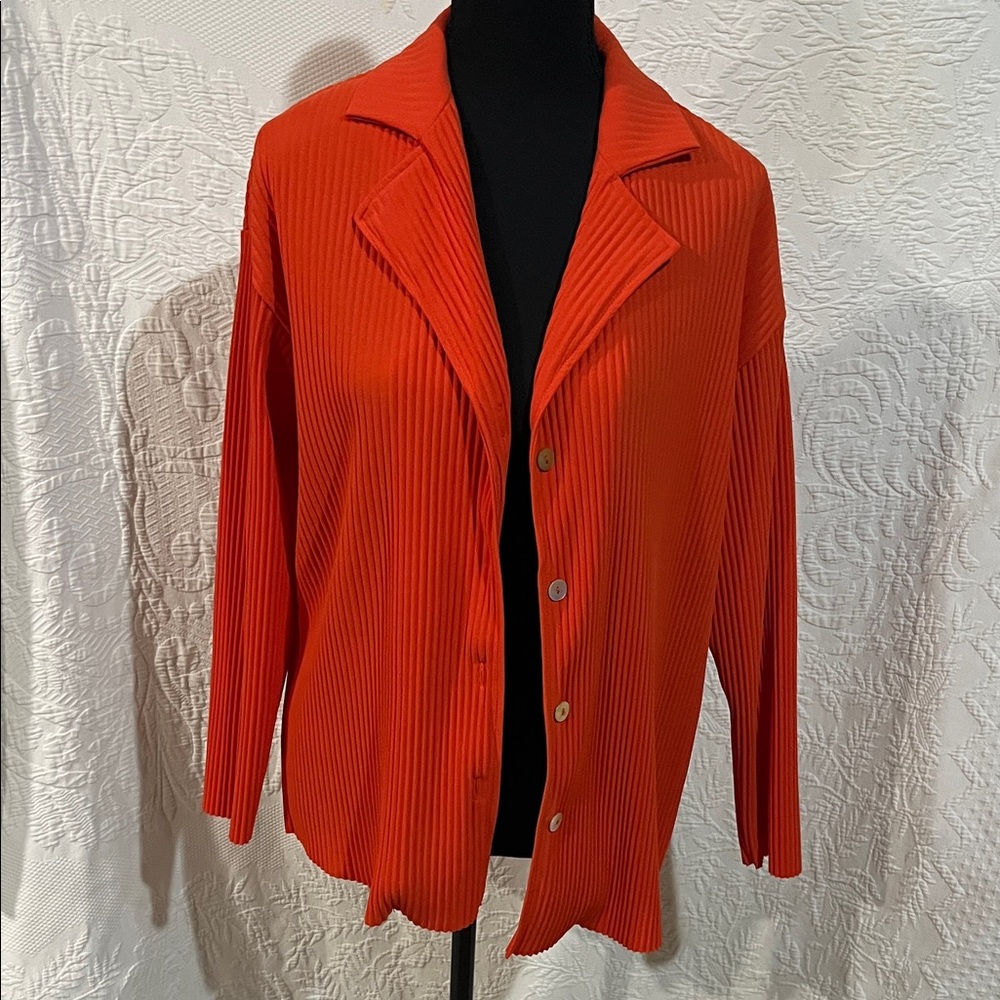 Wynne Layers Pleated Orange Button-Up Jacket, size small